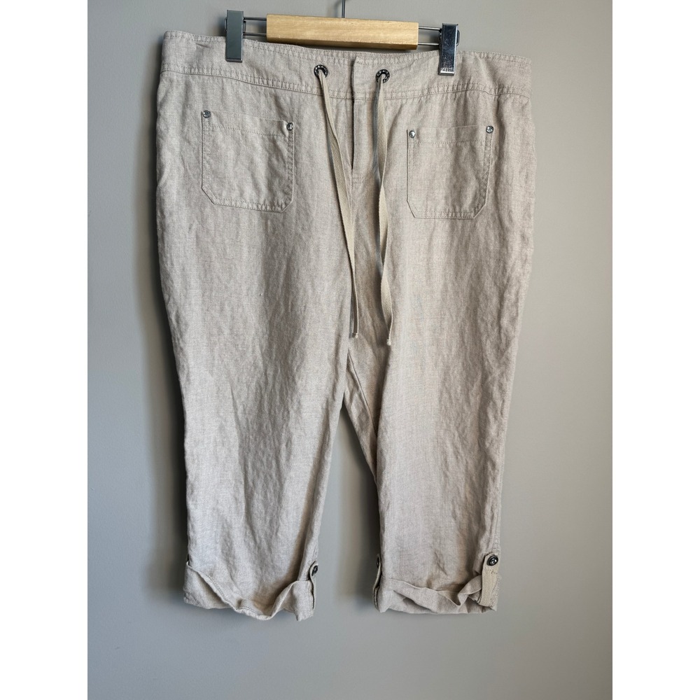 INC Women's Linen Capris Beige Coastal Boho Drawstring Pants 16 Beach Resortwear